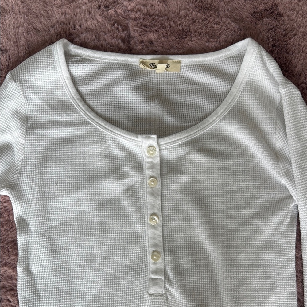 Madewell White Henley Long Sleeve Top - Picture 2 of 3